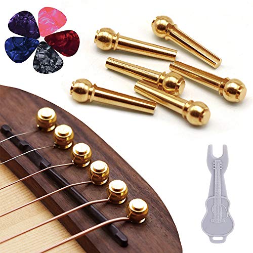 Guitar Bridge Pins 6Pcs Pure Brass Endpin For Acoustic Guitar 6 Strings Nail Pegs Fixed Cone, Replacement Parts With Bridge Pin