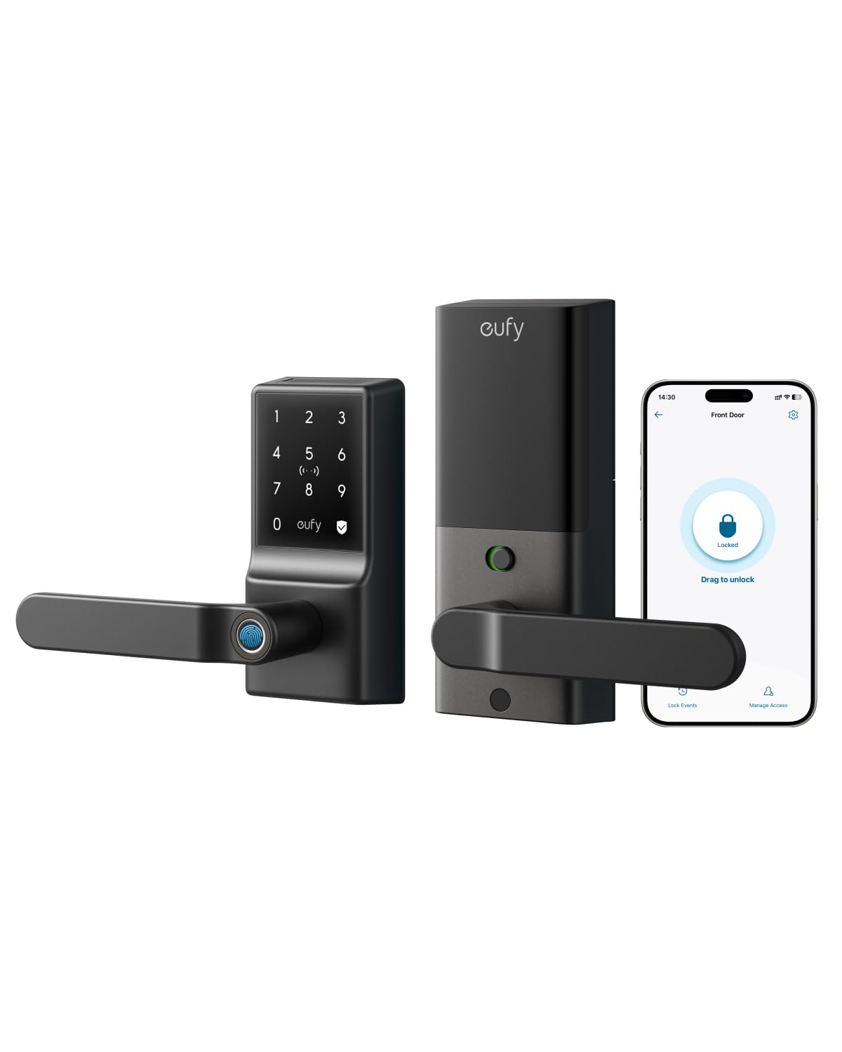 eufy Smart Lock C33, Keyless Fingerprint Door Lock with Handle, Integrated WiFi, Remote Control via App, Biometric Entry Knob, 