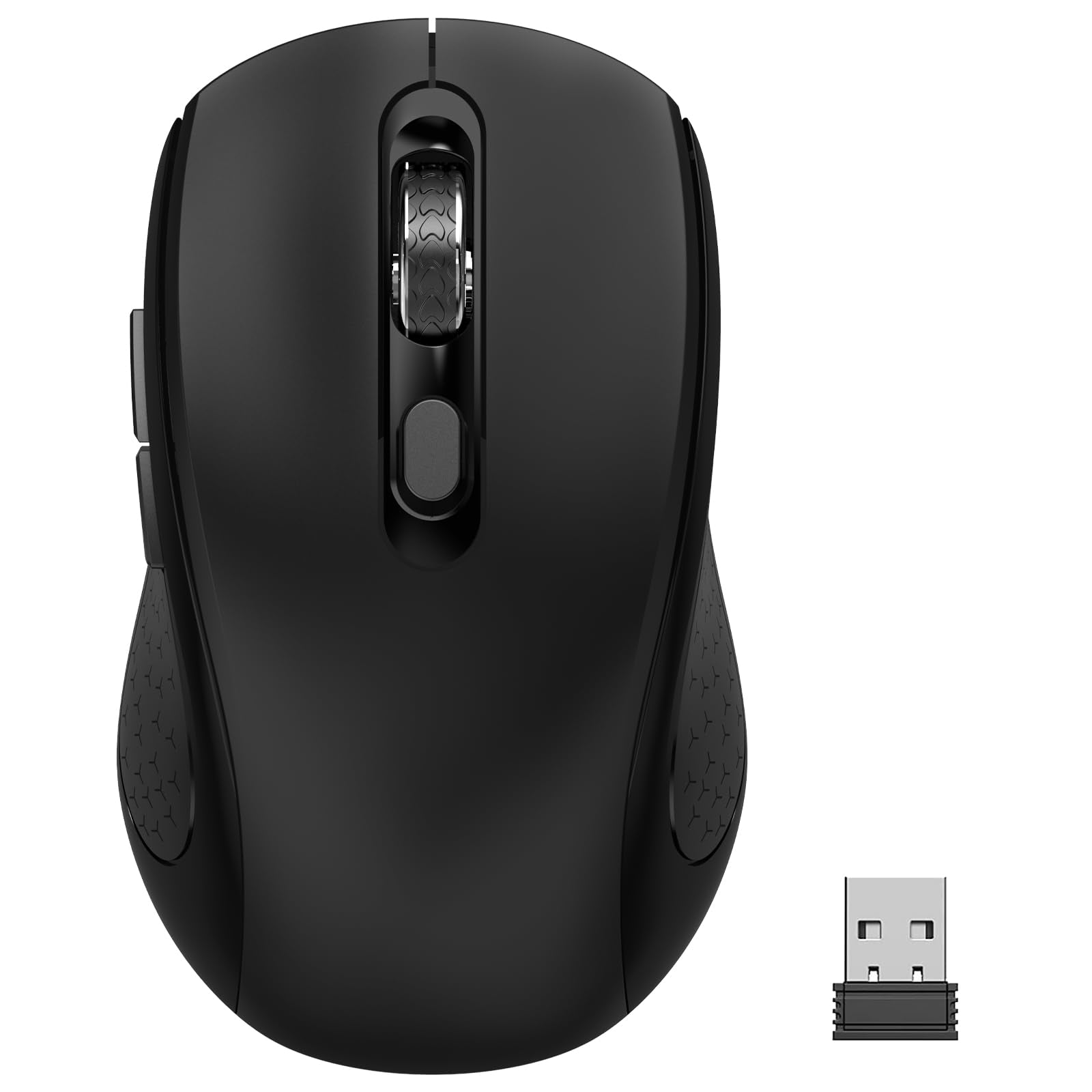 SHUNJINRUN Ergonomic 6 Button Silent Wireless Side Key Mouse Black No Light