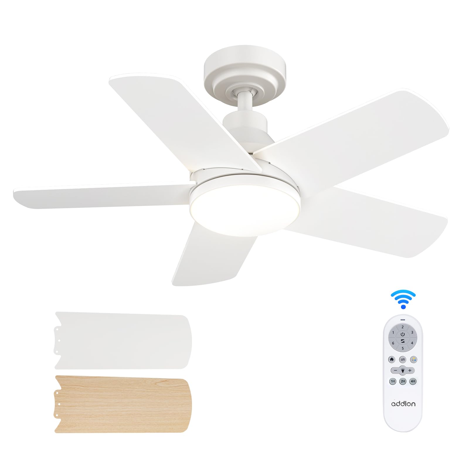 Addlon Ceiling Fans With Lights, 32 Inch White Ceiling Fan With Light And Remote Control, Reversible, 3Cct, Dimmable, Noiseless,