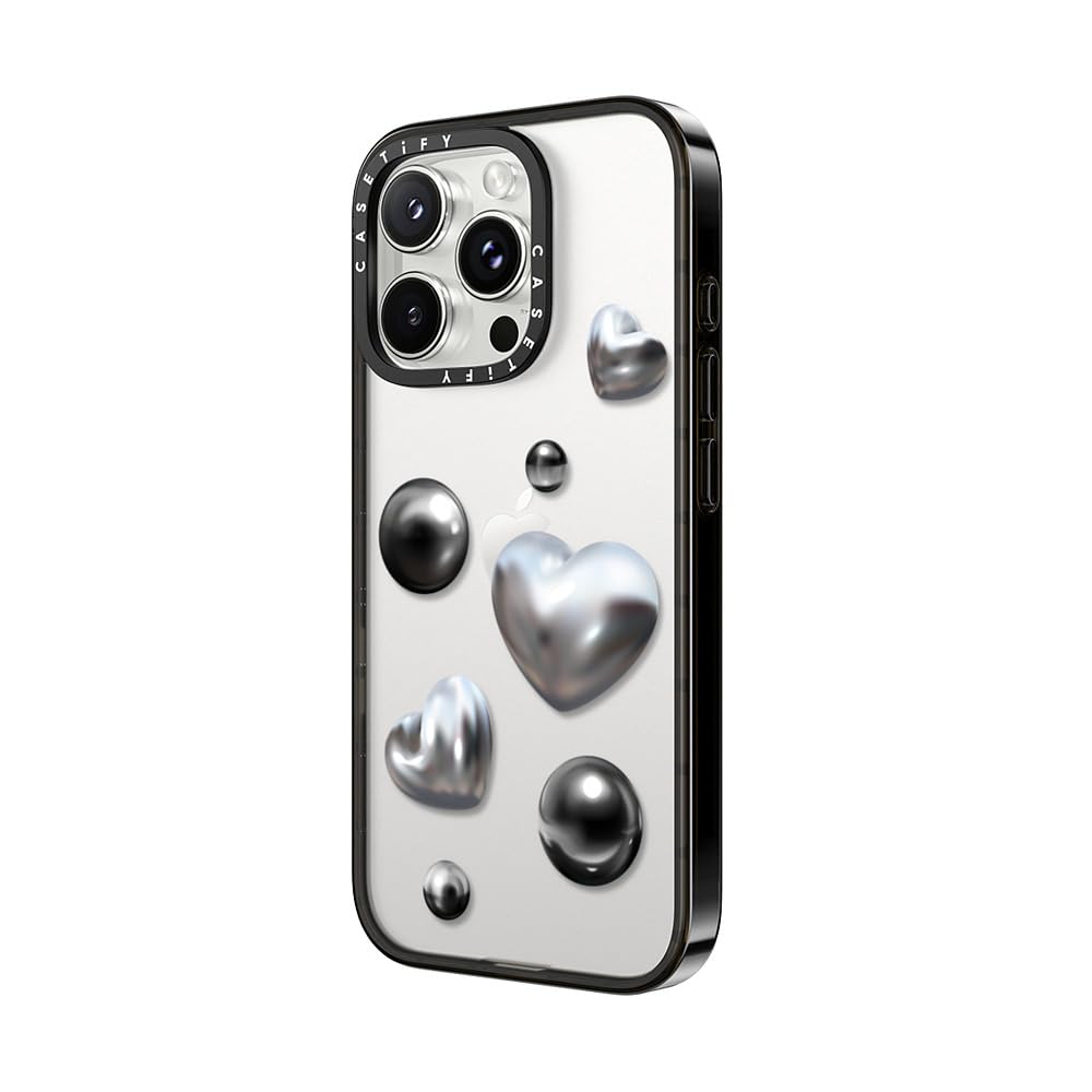 Casetify Compact Case For Iphone 16 Pro [Lightweight / 4 Ft. 2X Military Grade Drop Protection/Slim]   Chrome Love   Clear Black