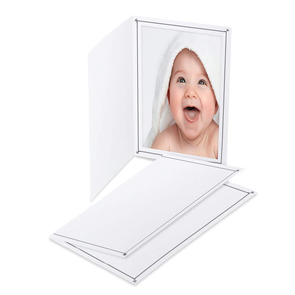Cardboard Photo Folder 5X7 (10 Pack)   White Card Folder With Nice Silver Design  Great For Wedding Pictures, Baby, Graduation,