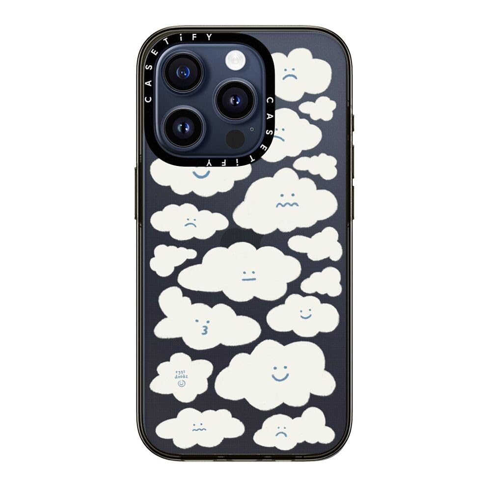 Casetify Compact Iphone 15 Pro Case [2X Military Grade Drop Tested / 4Ft Drop Protection]   Cute Clouds   Clear Black