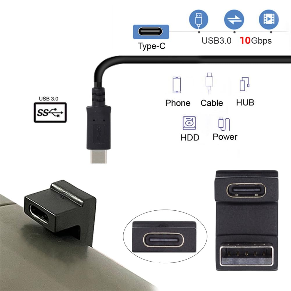 Nfhk Usb-C Type C Female Up Opposite U Shape Back Angled To Usb 3.0 A Male Data Adapter For Laptop Desktop