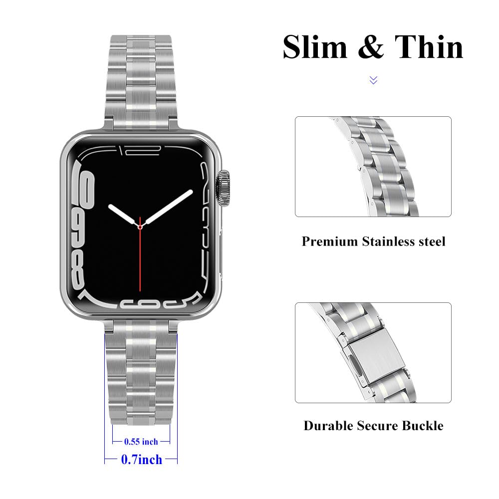 Csjcubic Metal Band Compatible With Apple Watch Band 46Mm 45Mm 44Mm 42Mm 41Mm 40Mm 38Mm For Women, Slim And Thin Stainless Steel