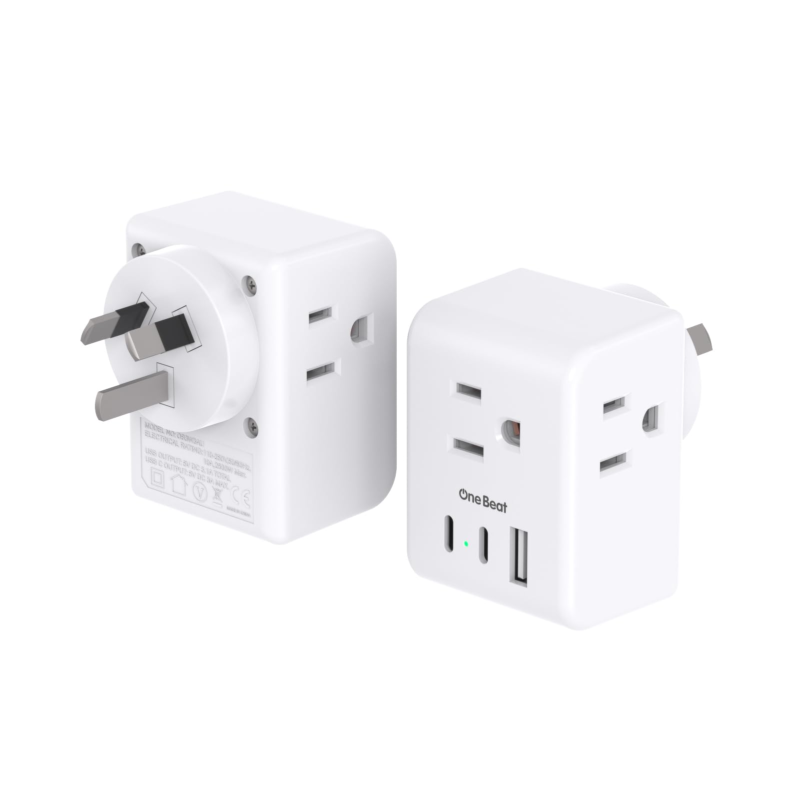 2 Pack Australia New Zealand Power Plug Adapter, Australia Travel Adapter With 3 American Outlets 3 Usb Charging Ports (2 Usb C)