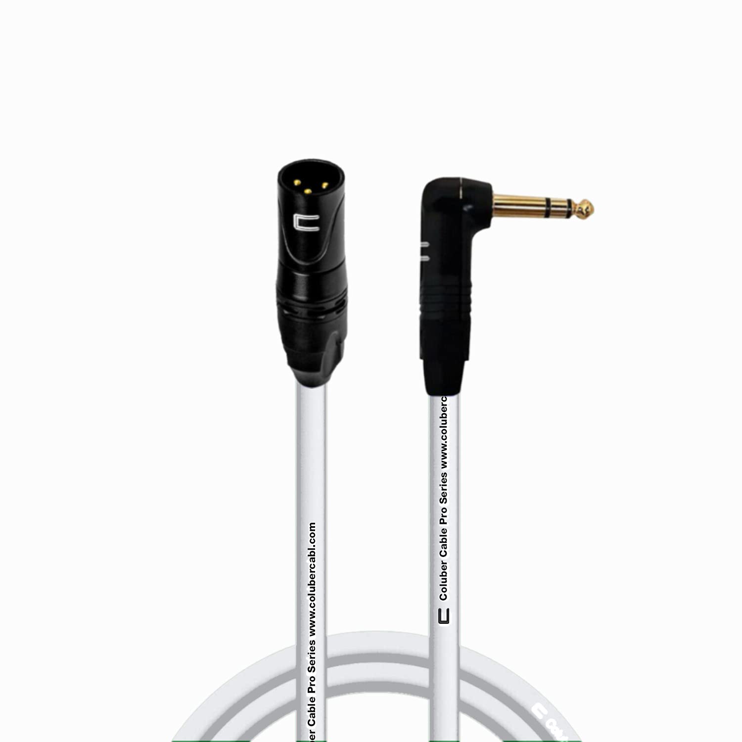 Balanced Xlr Cable Male To Right Angle 1/4'' Trs   1.5 Feet White   Pro 3 Pin Microphone Connector For Powered Speakers, Audio I