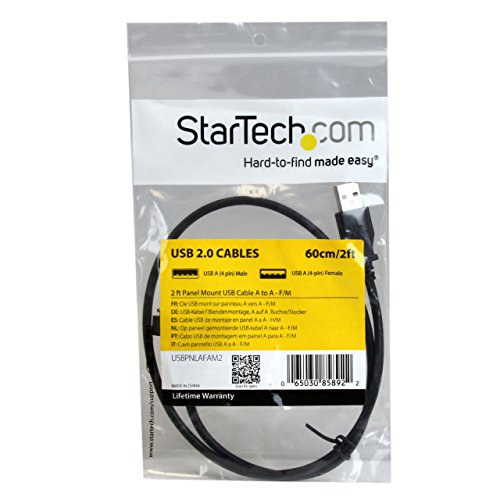 Startech.Com 2Ft Panel Mount Usb A-A Cable, Black, Usb 2.0 Female To Male Adapter Cable, Braided, For Personal Computer