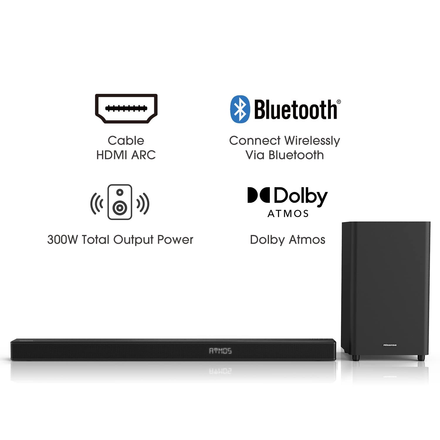 Hisense 3.1CH Dolby Atmos Soundbar with Wireless Subwoofer - Thumbnail 3
