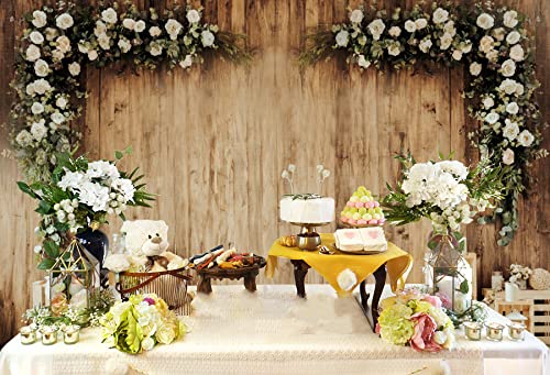 Dashan 8X6Ft Polyester Wedding Backdrop Rustic Floral Flower Wood Wall Backdrop Bridal Shower Reception Ceremony Valentine'S Day