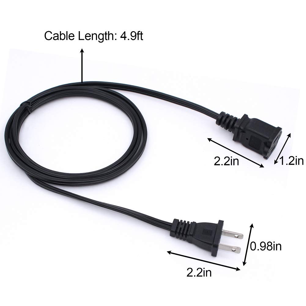 2 Pack Extension Cord With 2 Prong 5Ft,Us Malefemale Power Cable For Nema 5 15P To Nema 5 15R(5Ft) Black A
