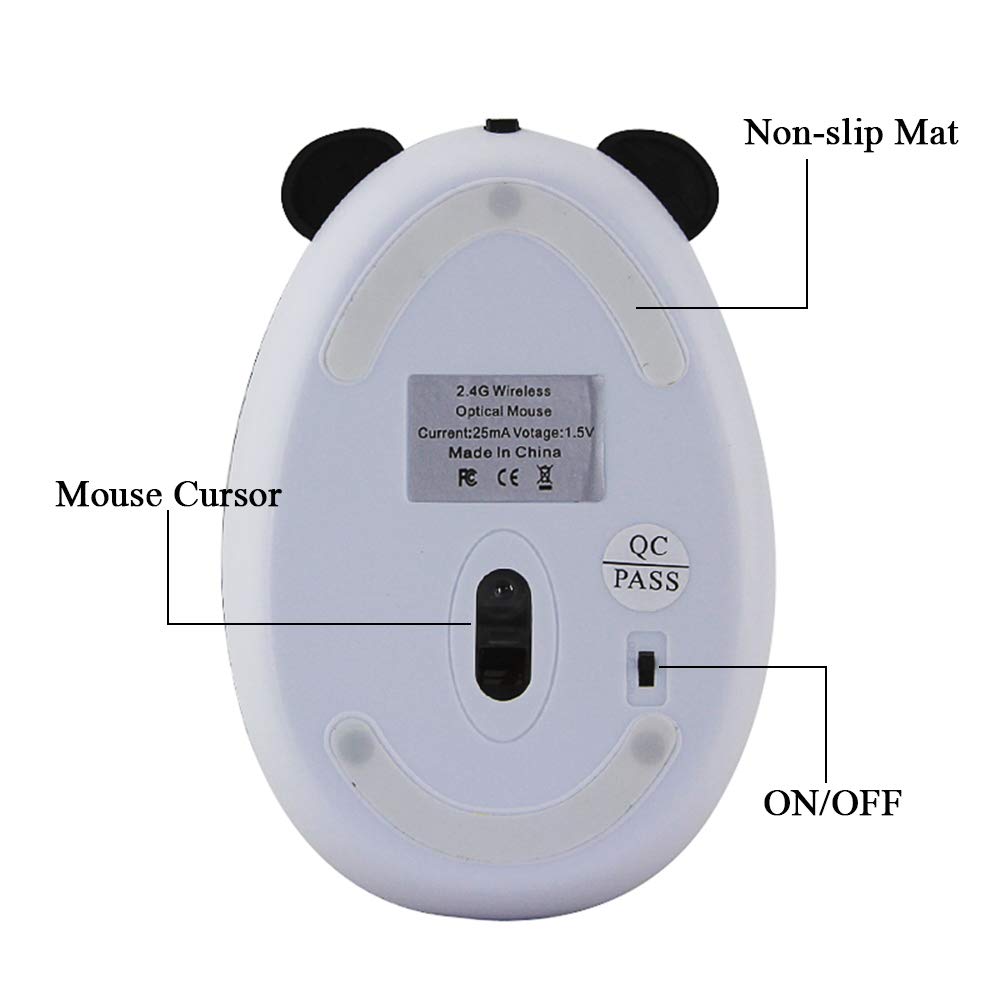 3C Light Cute Animal Panda Wireless Mouse, Mini Usb 2.4G Rechargeable Optical Mice Cartoon Computer Mouse For Kids 3 Buttons (Wireless White)