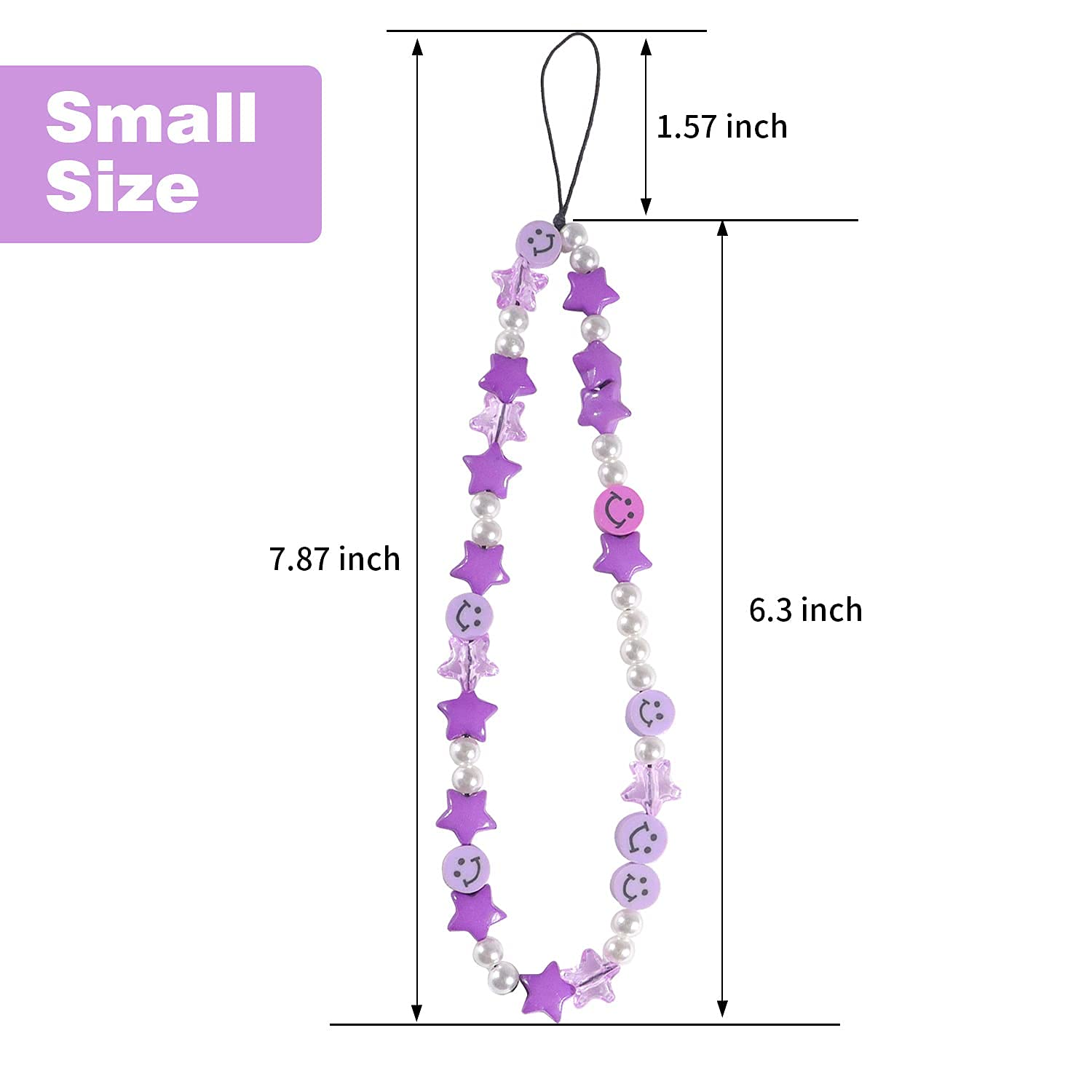 Phone Charm Lanyard, 1Pcs Smiley Face Beaded Phone Charm Strap Colorful Star Smiley Soft Ceramic Keychain For Women Girls (Purpl