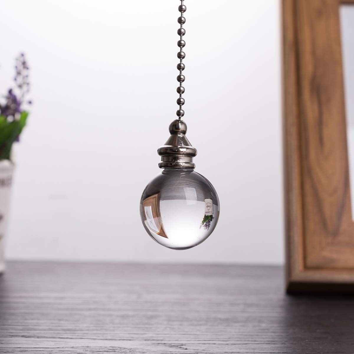 Ceiling Fan Pull Chain, 2Pcs Clear 30Mm Diameter Crystal Ball Fan Pull Chain, 20 Inches Fan Pulls Set With Connector Ceiling Fan