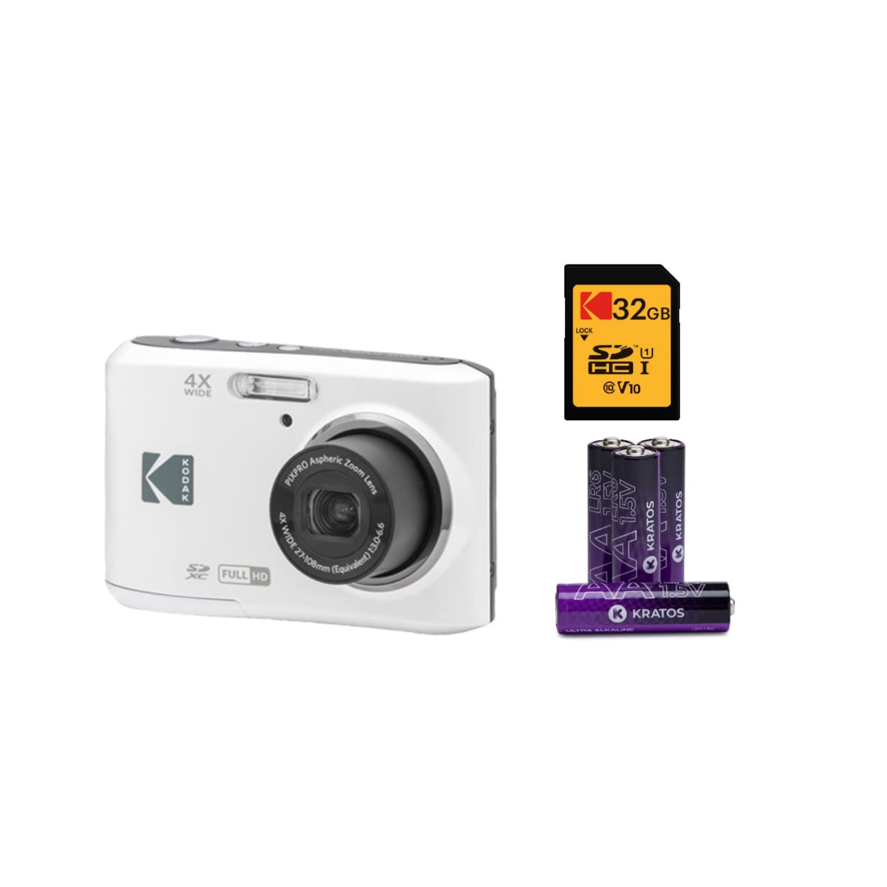 KODAK PIXPRO Friendly Zoom FZ45-WH 16MP Digital Camera with 4X Optical Zoom 27mm Wide Angle and 2.7 LCD Screen (White) Bundle wi