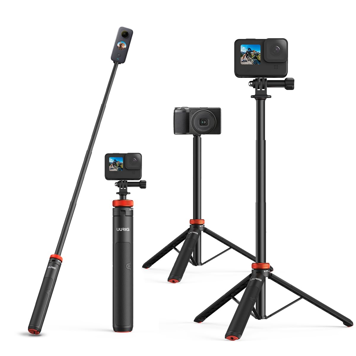 Uurig Telescopic Selfie Stick Long With Tripod, Waterproof Hand Grip, For Insta360 Gopro Hero 10 9 8 7 6 5 4 3 2, Fusion, Max, Session, Akaso, Sjcam, Dji Osmo Gopro