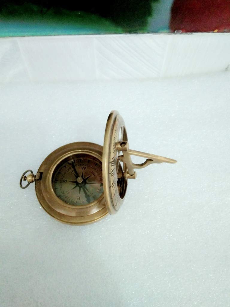 Working Compass Necklace Antiqued Brass Sundial 47Mm Nautical Jewelry