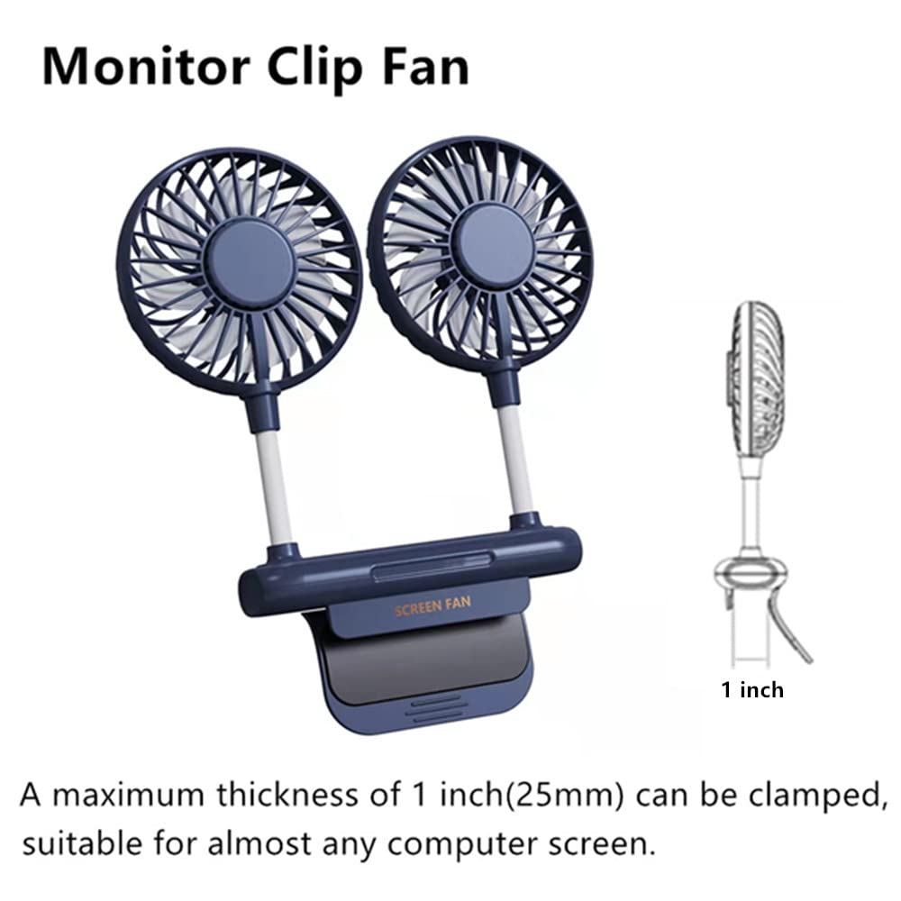 Thrrly Desktop Fan, Monitor Clip On Fan With 2 Fan Heads, 3 Speeds Office Desk Fan Usb Powered Cooling Fan With Sturdy Adjustabl