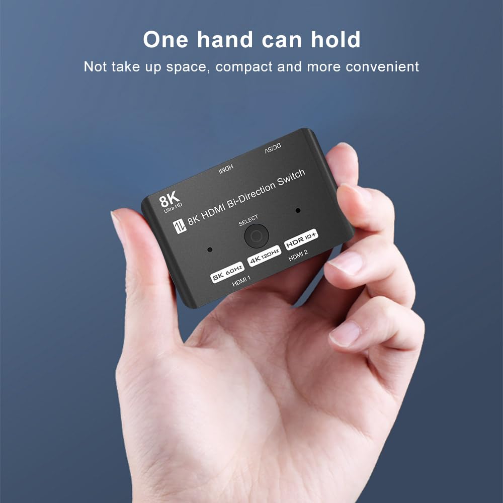Hdmi 2.1 Bi Directional Switch Ultra Hd 8K Hdmi Switcher 2 In 1 Out/ 1 In 2 Out Hdmi Switch Supports 8K@60Hz/ 4K@120Hz 48Gbps Co