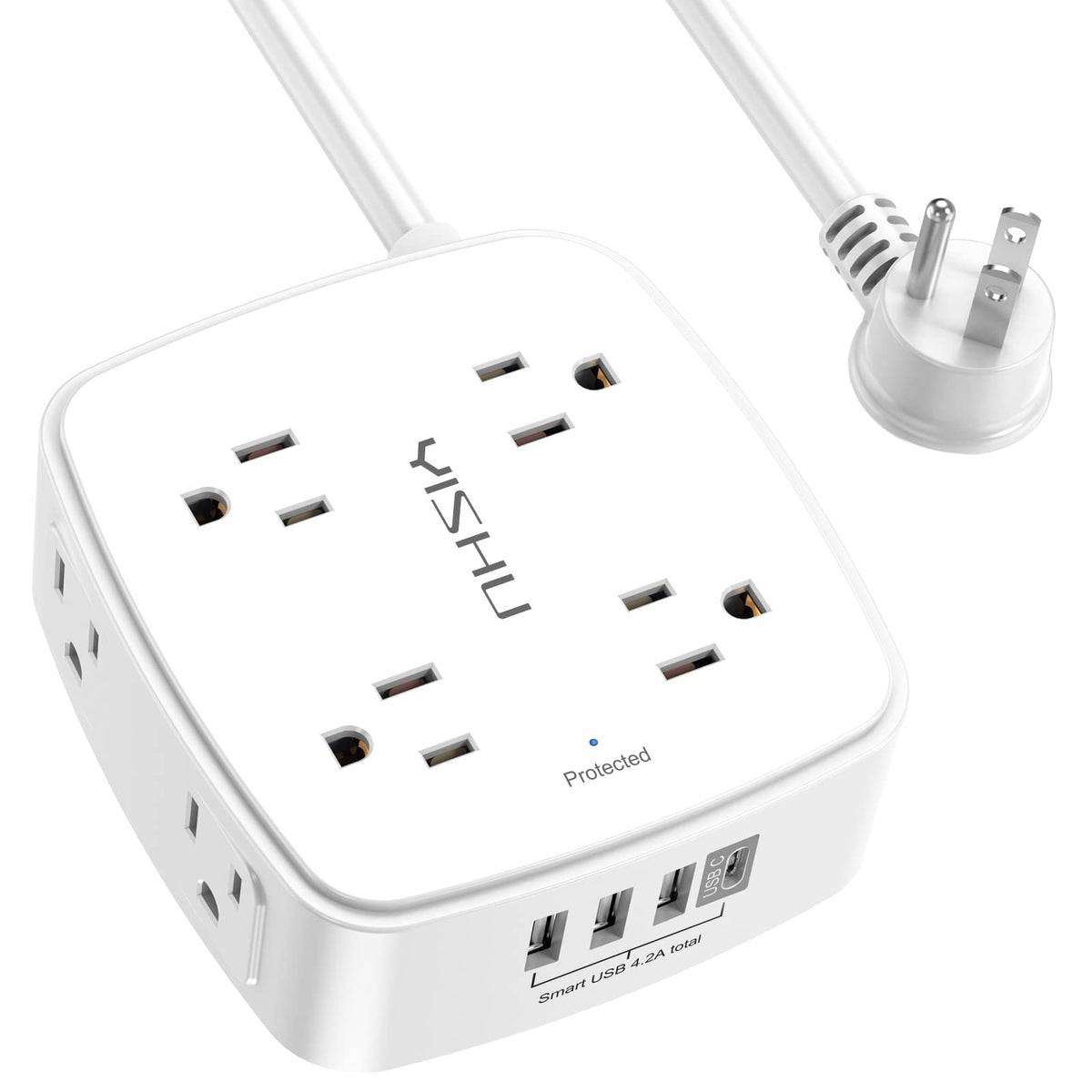 10 Ft Surge Protector Power Strip   Yishu 3 Side Outlet Extender With 8 Widely Ac Outlets And 4 Usb Ports, 10 Feet Extension Cor