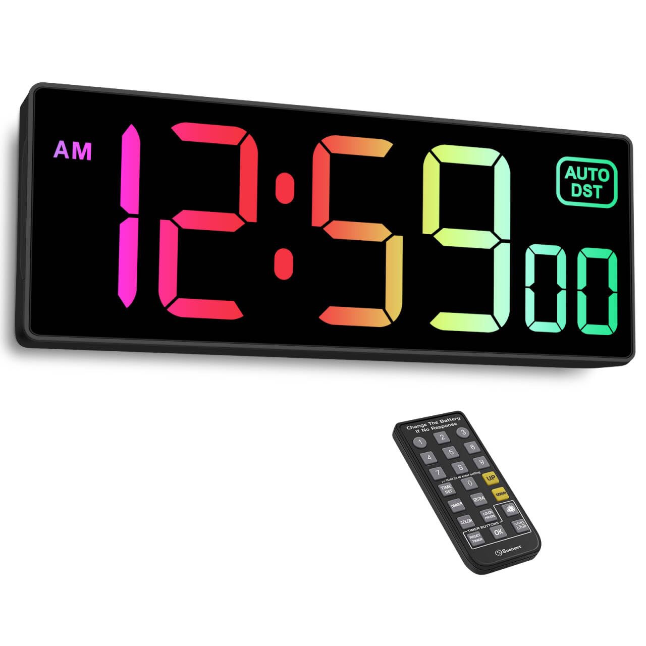 Soobest Digital Wall Clock with Remote Countdown Electrical Timer Seconds for Gym Living Room Office Classroom, 8 RGB Colors, Au