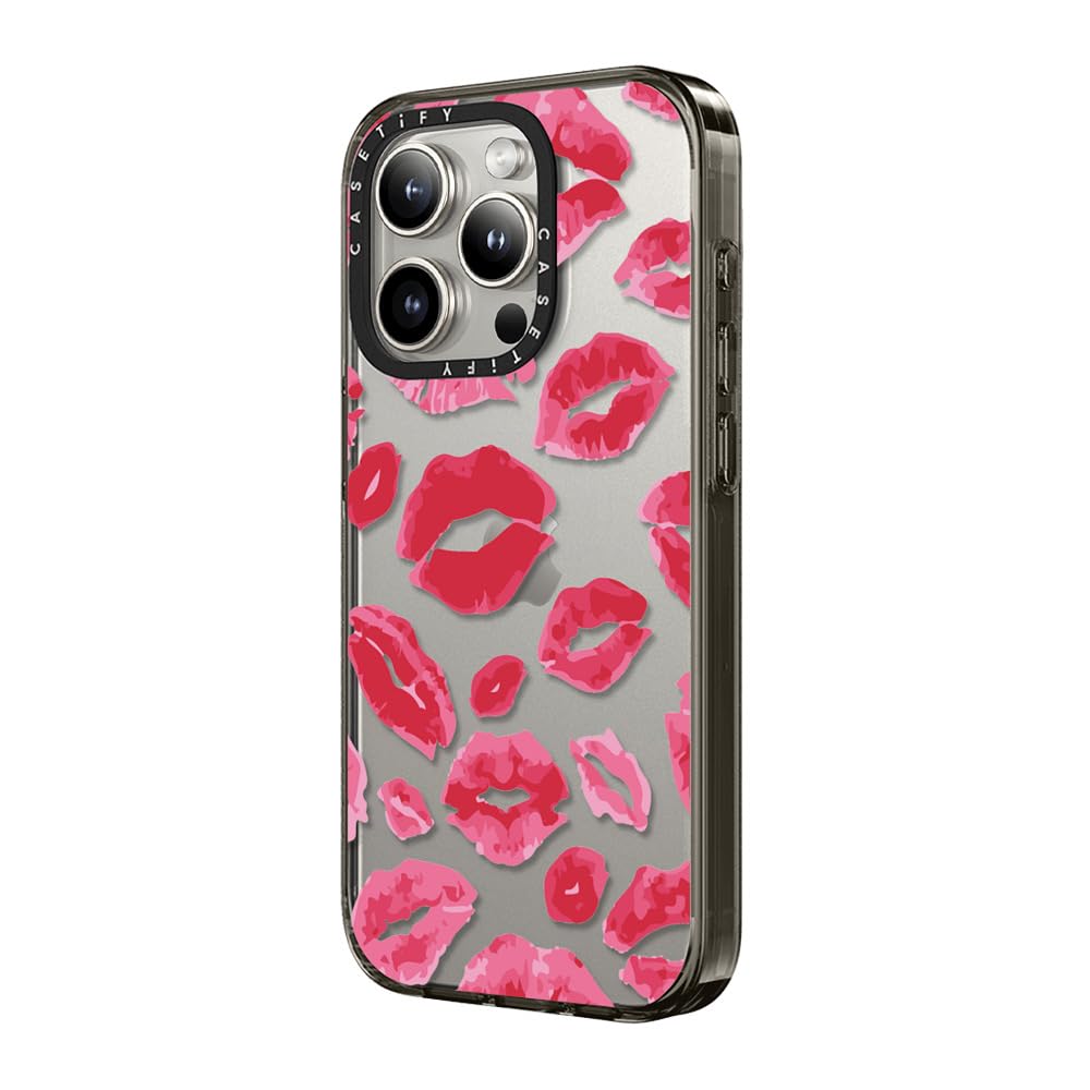 Casetify Compact Iphone 15 Pro Case [2X Military Grade Drop Tested / 4Ft Drop Protection]   Lipstick Kisses   Clear Black