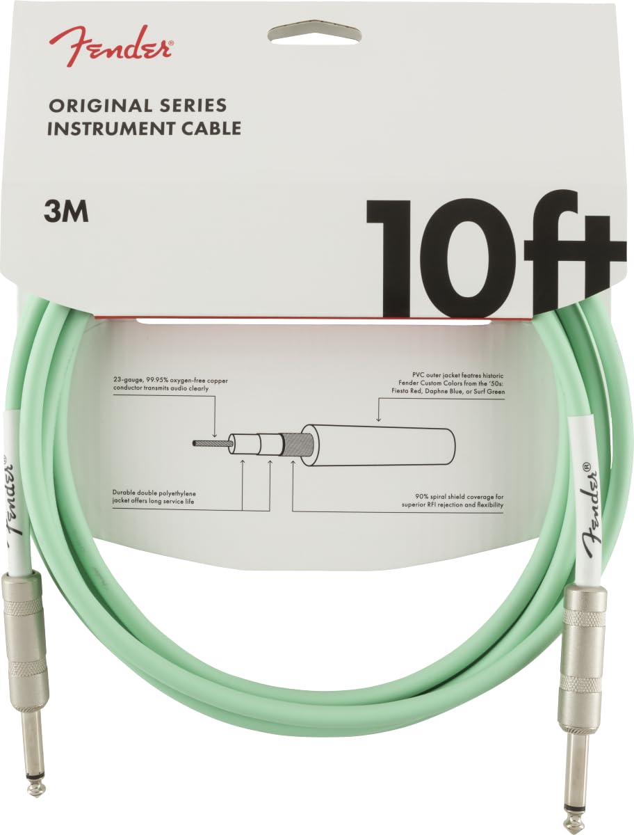 Fender Original Series Instrument Cable, Guitar Cable, Guitar Accessories, Straight/Straight, Surf Green, 10Ft