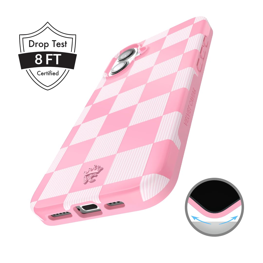 Velvet Caviar For Iphone 16 Plus Case Pink Checkered For Women   Compatible With Magsafe [8Ft Drop Tested]