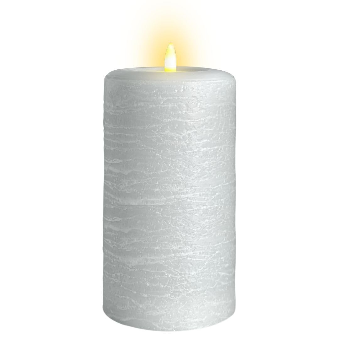 Lumipur Signature Natural Glow Flickering Flameless Led Wax Pillar Candle (4'' X 8'', Gray Fog)