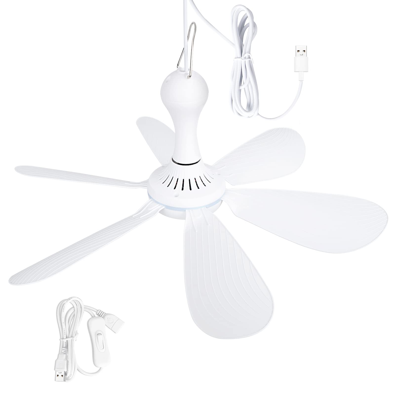 Xindejia Usb Powered Small Ceiling Fan 6 Blades Quiet Dc 5V Usb Hanging Fans For Indoor Outdoor Rv Bed Room Dorm Desk Travel Cam