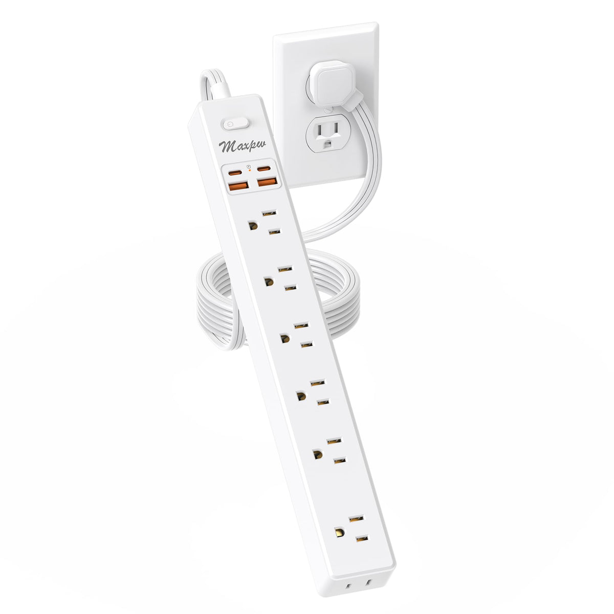 6 Ft Power Strip Surge Protector   7 Outlets 4 Usb Ports (2 Usb C), Maxpw Ultra Thin Flat Extension Cord & Flat Plug, 1700 Joule