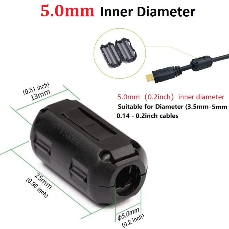 Clip On Noise Filter,Vskey[10Pcs 5Mm] Anti Interference High Frequency Ferrite Core Choke Cable Clip For Home Audio System,Tvs,S