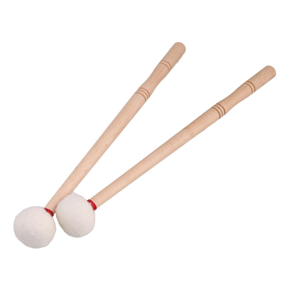 Bqlzr Drum Mallet 12Inches Length,Anti Slip Bass Percussion Sticks,Timpani Mallet, White Felt Drum Mallet Soft Felt Head Wood Ha