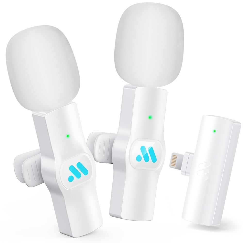 Leettus Lavalier Wireless Microphone for iPhone 7-14 iPad,mini Microphone for Game Live Streaming,Interviews,Video Recording(Whi