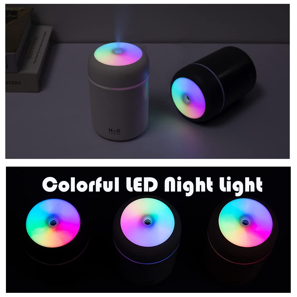 Portable Mini Humidifier, 300Ml Small Cool Mist Humidifier With Colorful Led Night Light, Usb Personal Desktop Humidifier For Ca