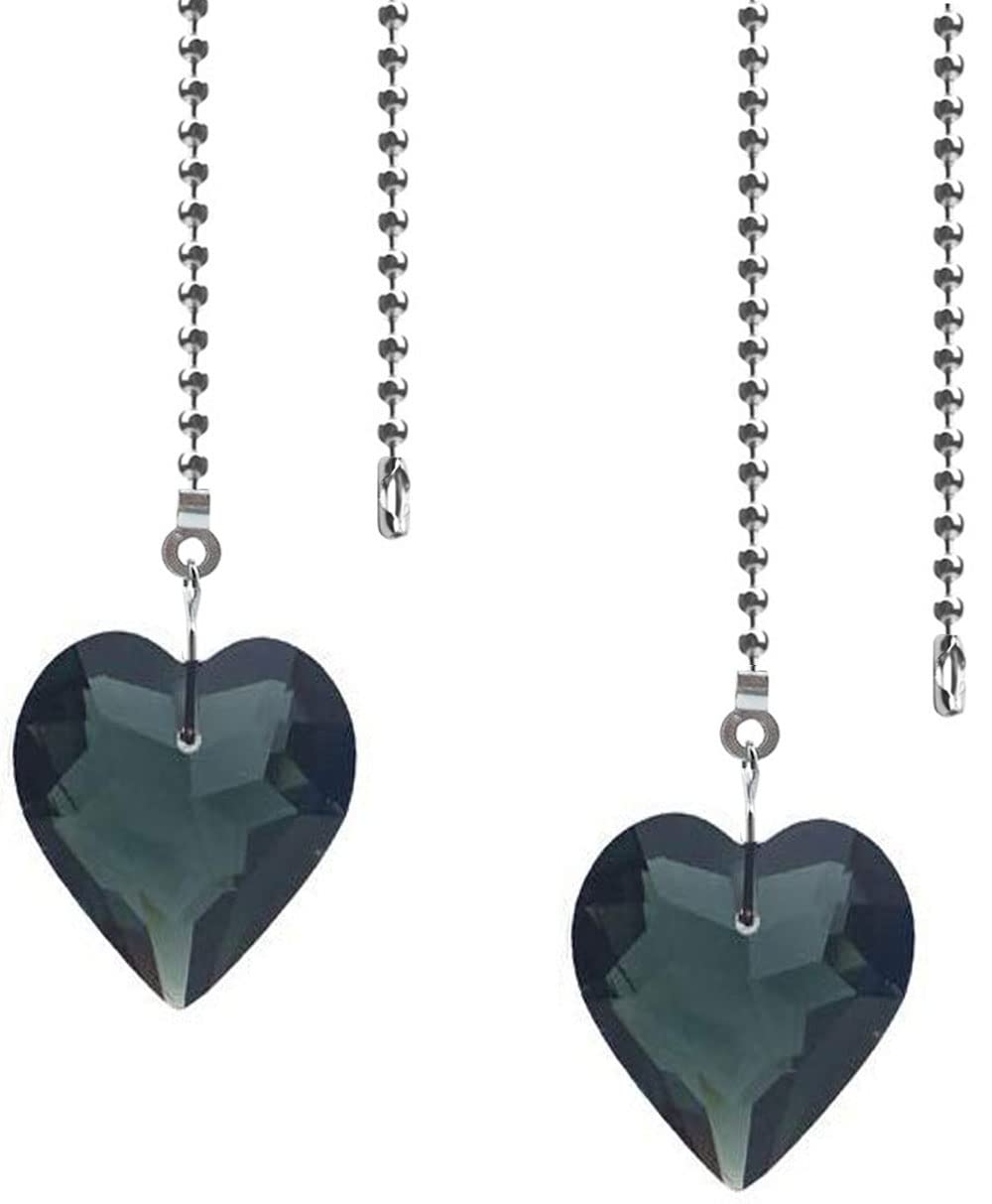 Hyamass 2Pcs Crystal Heart Prisms Pendant Ceiling Fan Pull Chain Extender With Ball Chain Connector (Black)