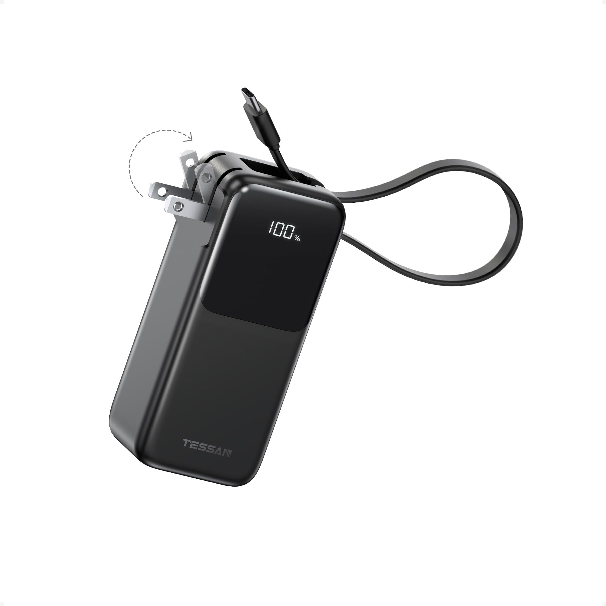 TESSAN Portable Charger Power Bank 10000mAh,3in1 Built in 30W USB C Cable