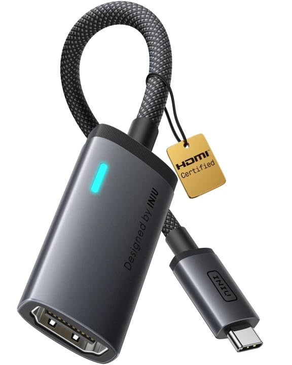 INIU USB C to HDMI Adapter, Original HDMI Certified with Smart Diagnostic LED, 4K@60Hz Type C for MacBook Neo, iMac Laptop, iPad