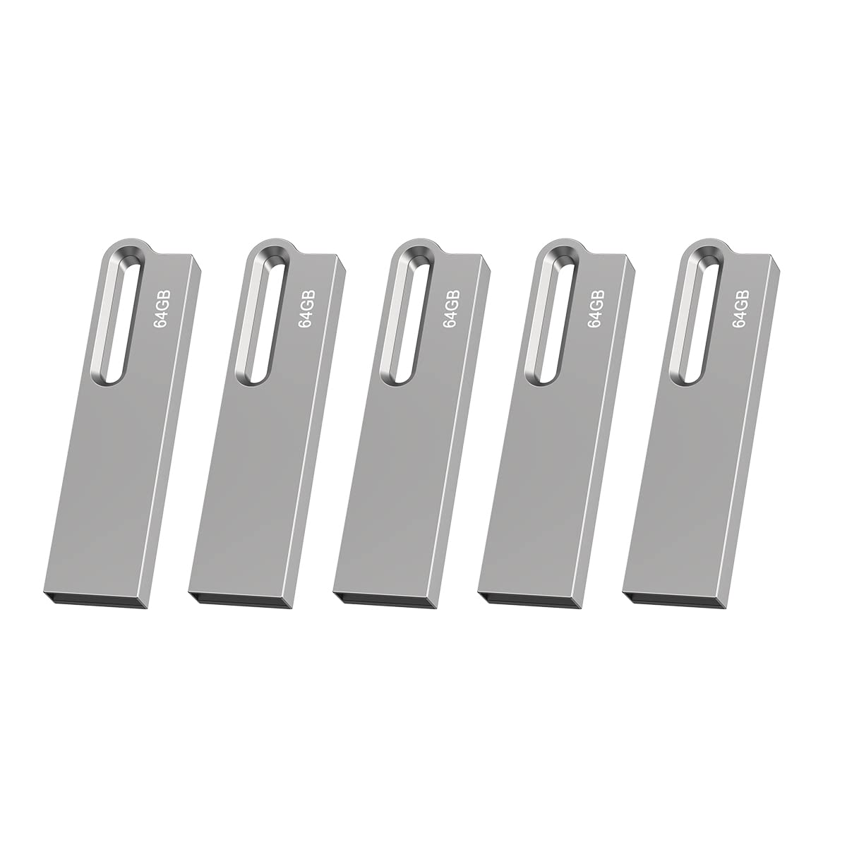 Aiibe 64Gb Flash Drive 5 Pack Metal Usb Drive Thumb Drive 64Gb Usb 2.0 Memory Stick Waterproof Usb Flash Drives Jump Drive Usb Stick With Keychain (64Gb, Silver)
