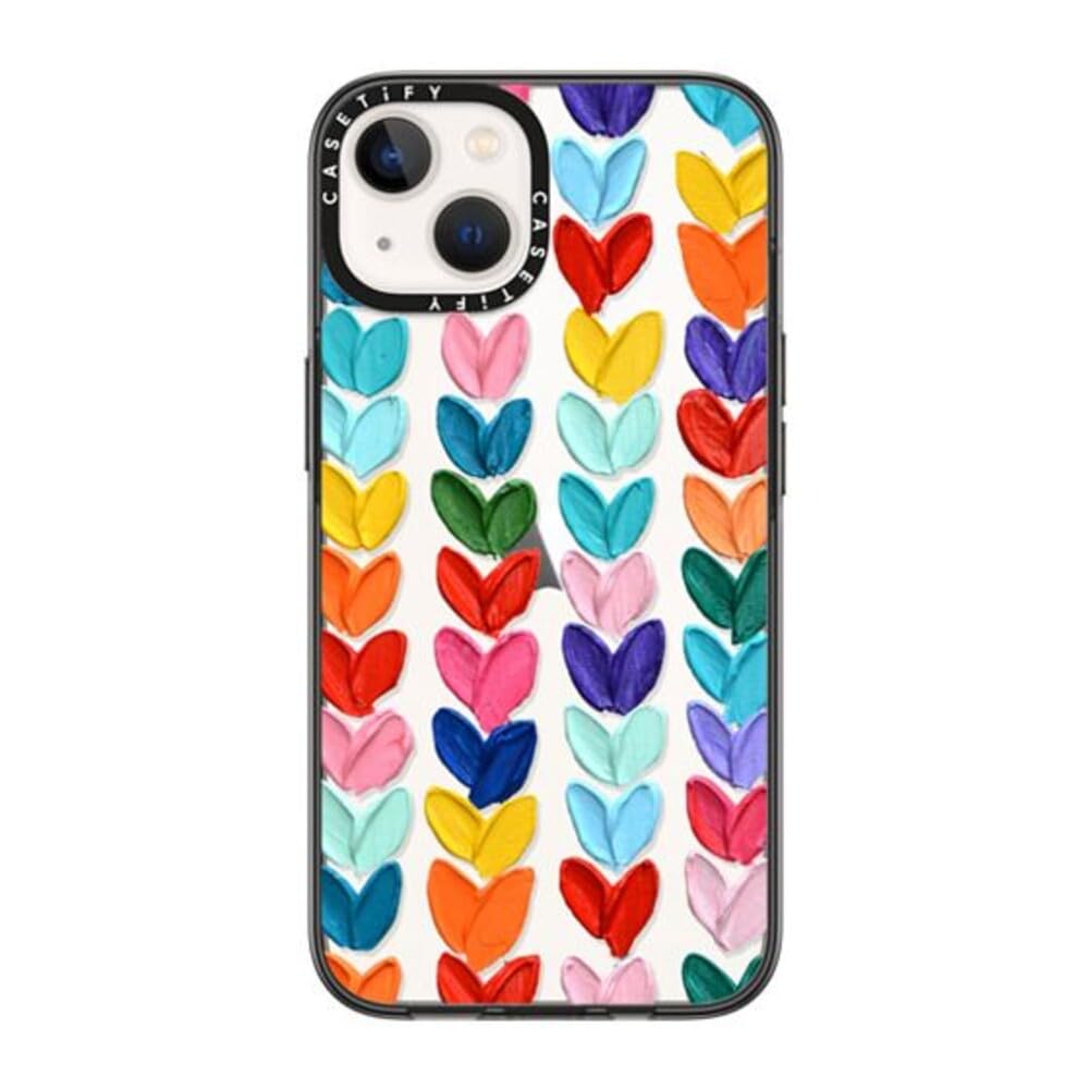 Casetify Compact Iphone 14 Case [2X Military Grade Drop Tested / 4Ft Drop Protection]   Polka Daub Hearts   Clear Black