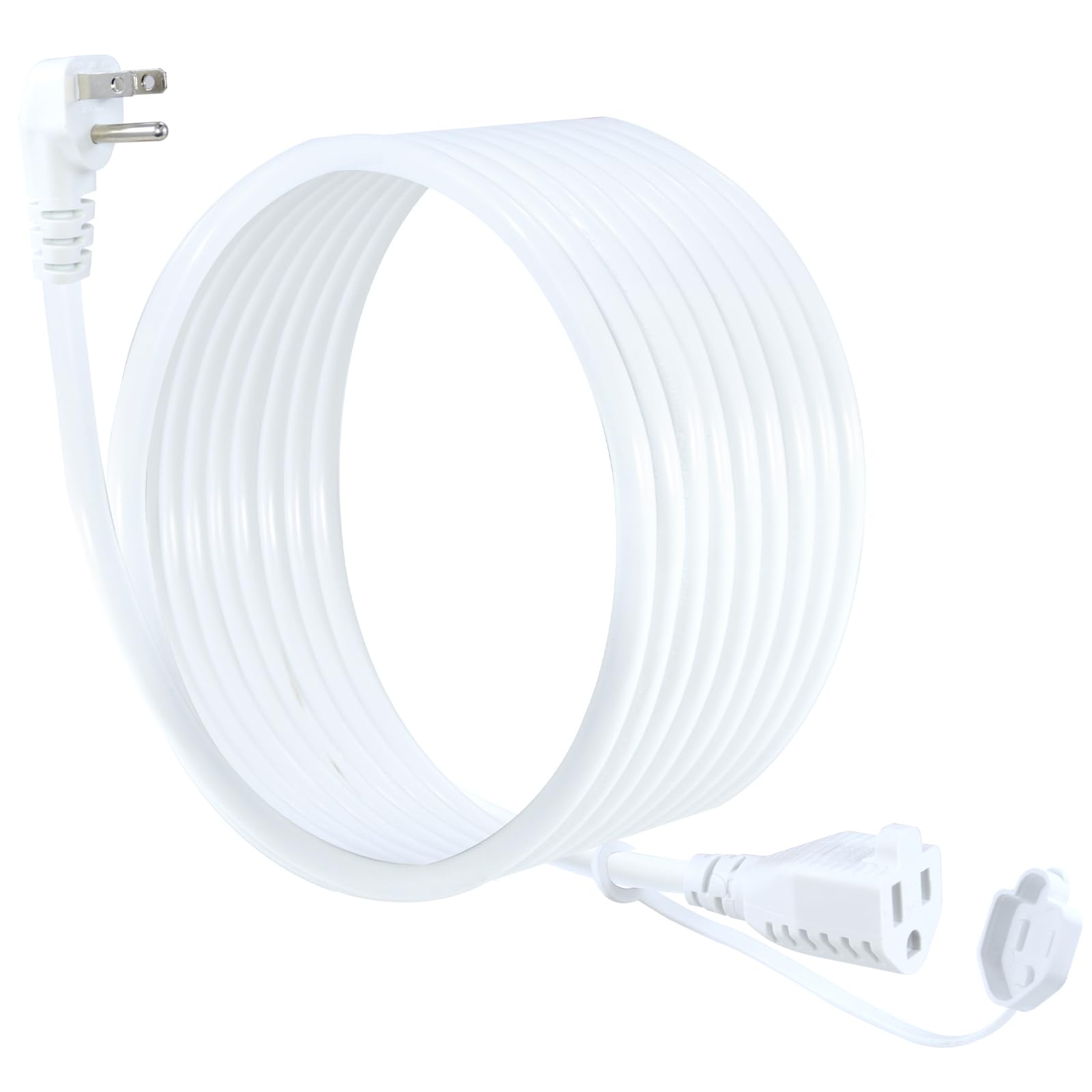 15Ft White Outdoor Extension Cord   16Awg 90Degree Flat Plug Outdoor 3 Prong Extension Cord, Single Sjtw Extension Cord,125V 13A