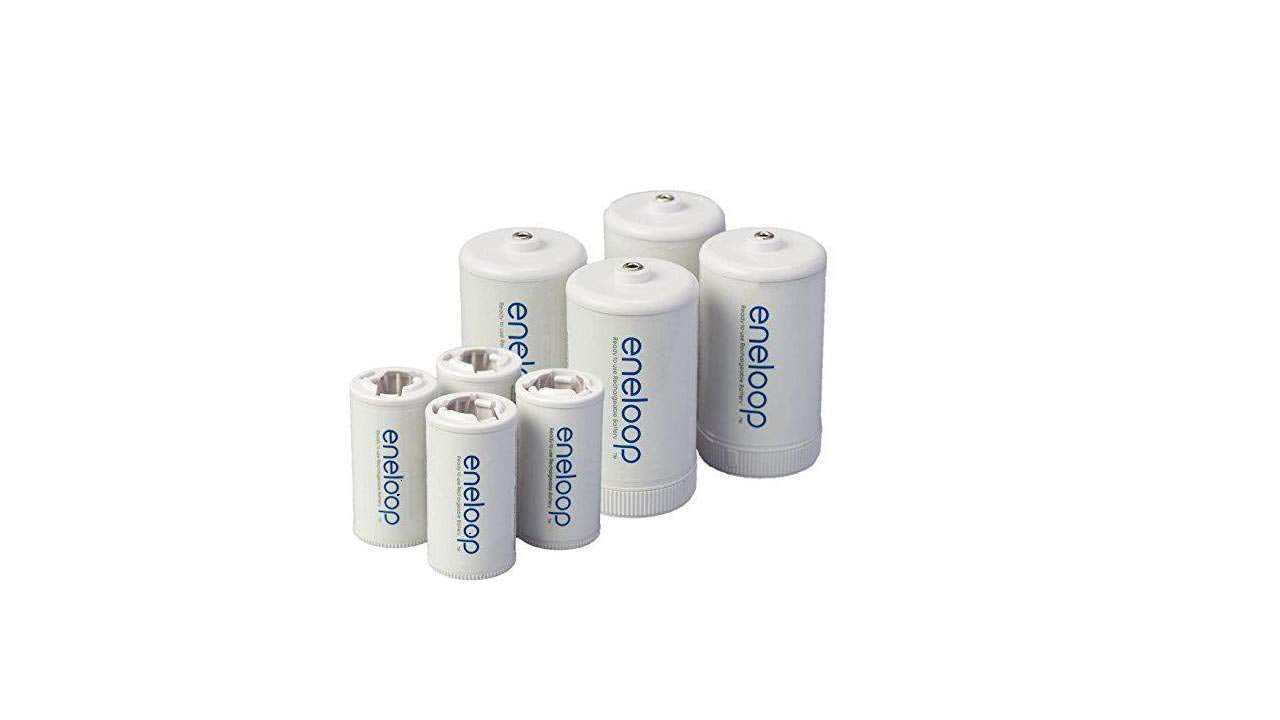 Eneloop Spacers 4 C Size Spacers & 4 D Size Spacers For Use With Ni Mh Rechargeable Aa Battery Cells & Case Pack Of 8