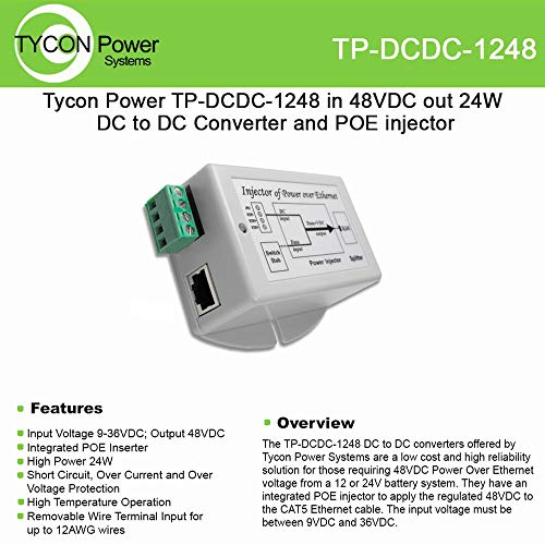 Tycon Systems Tp Dcdc 1248 48V Poe Out 24W Dc To Dc Converter And Poe Inserter