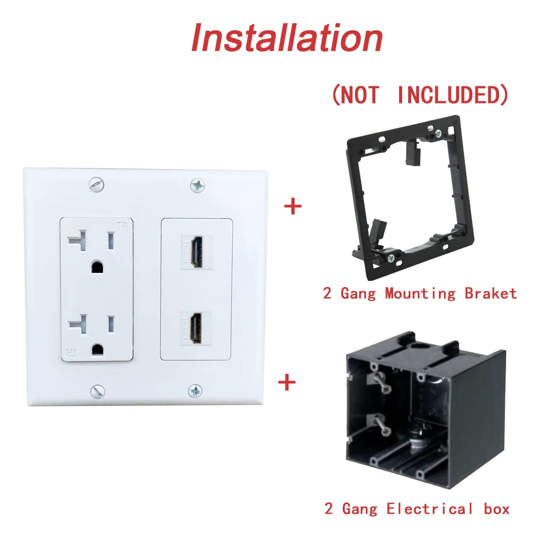 Bupldet 2 Gang Power Outlet With 2 Port Hdmi Wall Plate   20Amp Electrical Wall Outlet And 4K Hdmi Keystone Jack Cover Plate For