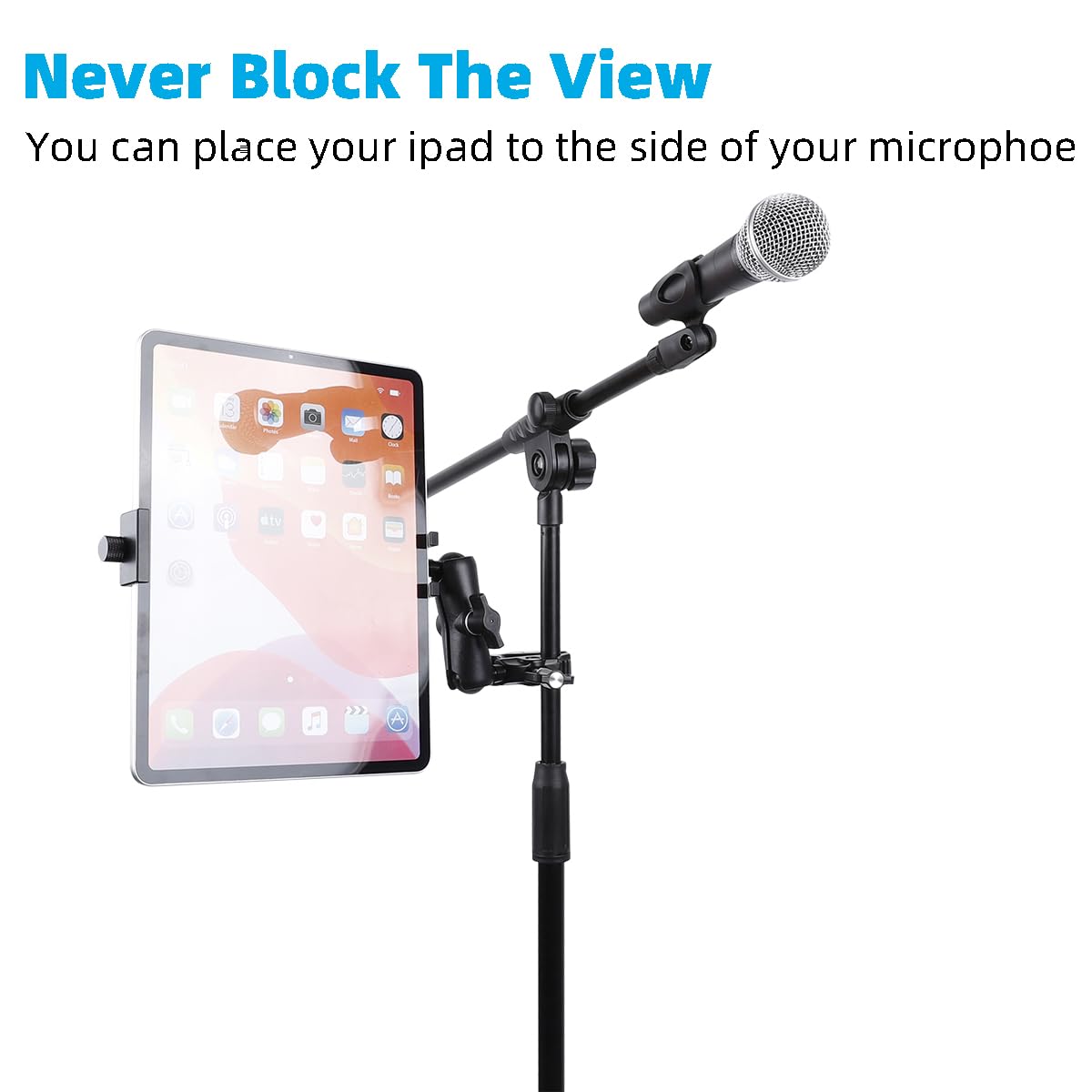 Aluminum Tablet Holder For Mic Stand, Side Mount Microphone Music Stand For All Ipad, 360 Rotatabe Tablet Stand With Super Clamp