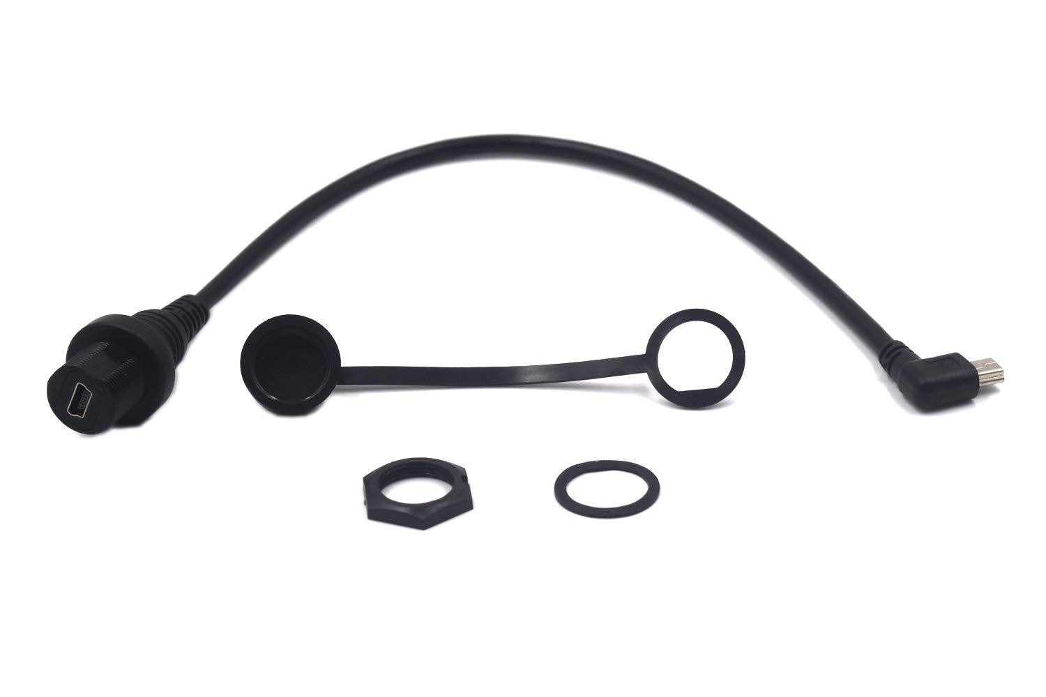 Kework 0.3 Meter Mini Usb Mount, 90 Degree Right Angle Mini Usb Male To Female Flush Panel Mount Extension Cable For Car Truck B