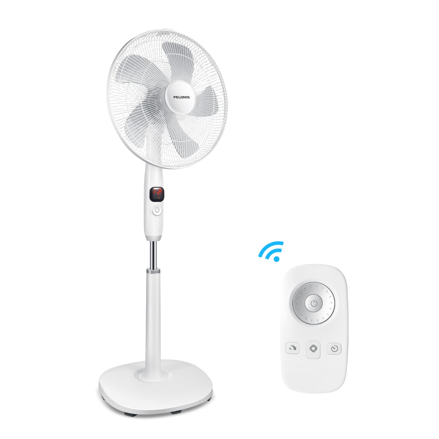 Pelonis 16'' Oscillating Pedestal Fan | Standing Adjustable Fan | Ultra Quiet Dc Motor | Remote Control | 3 Modes | 12 Hour Time