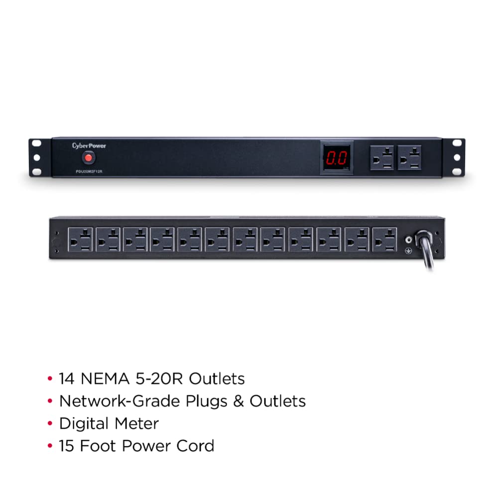 Cyberpower Pdu20M2F12R Metered Pdu, 100 125V/20A, 14 Outlets, 1U Rackmount