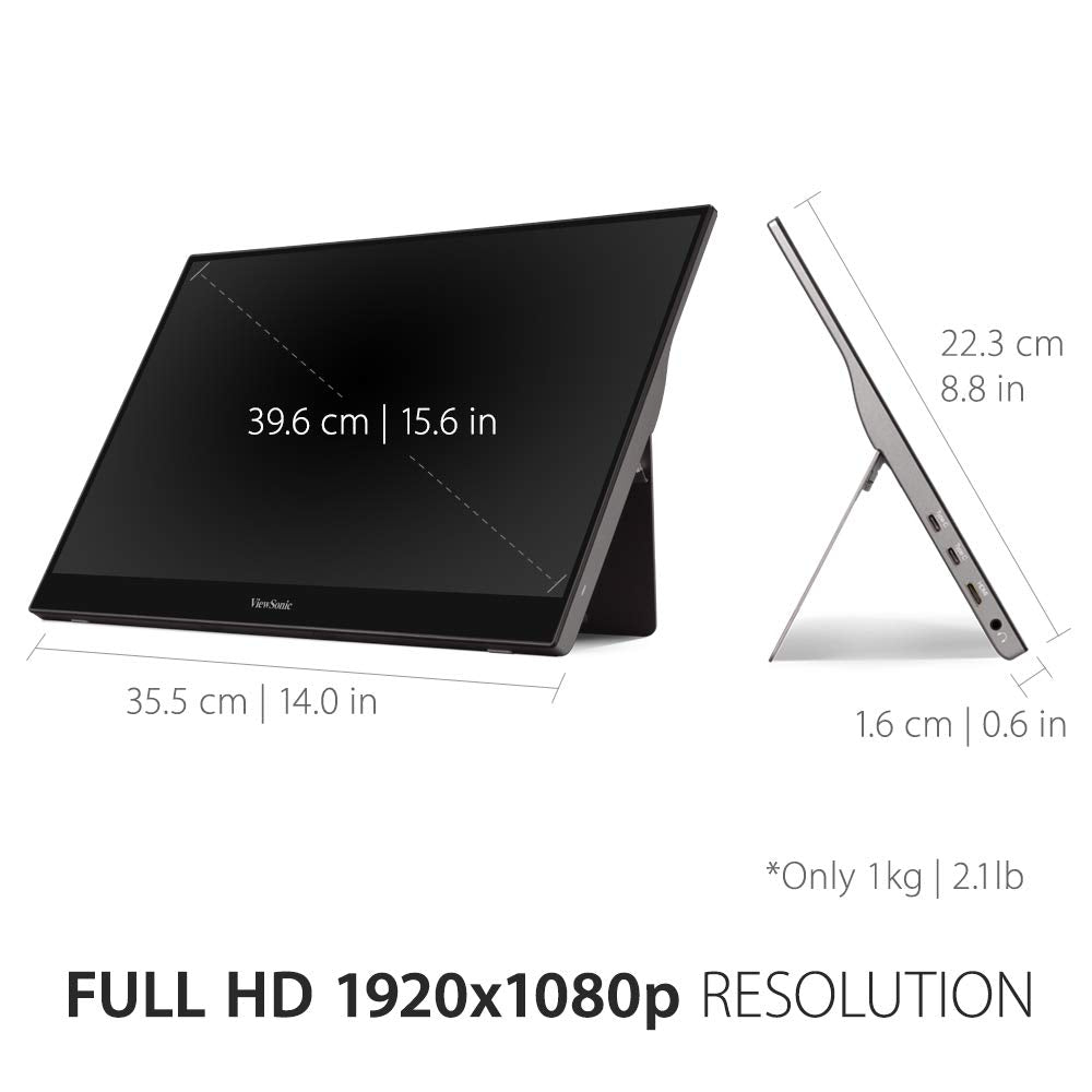 Viewsonic 15.6 Inch 1080P Portable Monitor With Ips Touchscreen 2 Way Powered 60W Usb C Eye Care Dual Speakers Built In Stand Wi