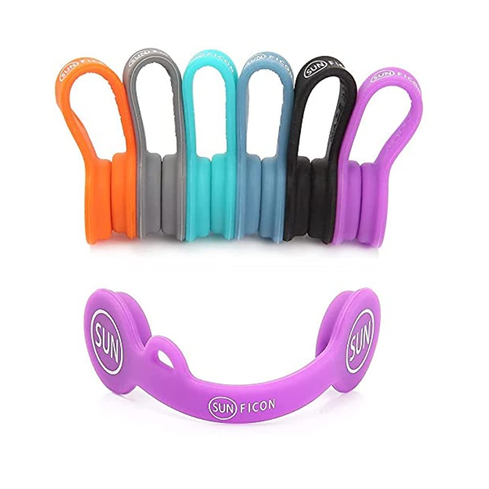 Sunficon 6 Pack Magnetic Cord Organizers Cable Clips Cable Straps Silicone Twist Ties Colorful Headphone Cord Keeper Holder Mana